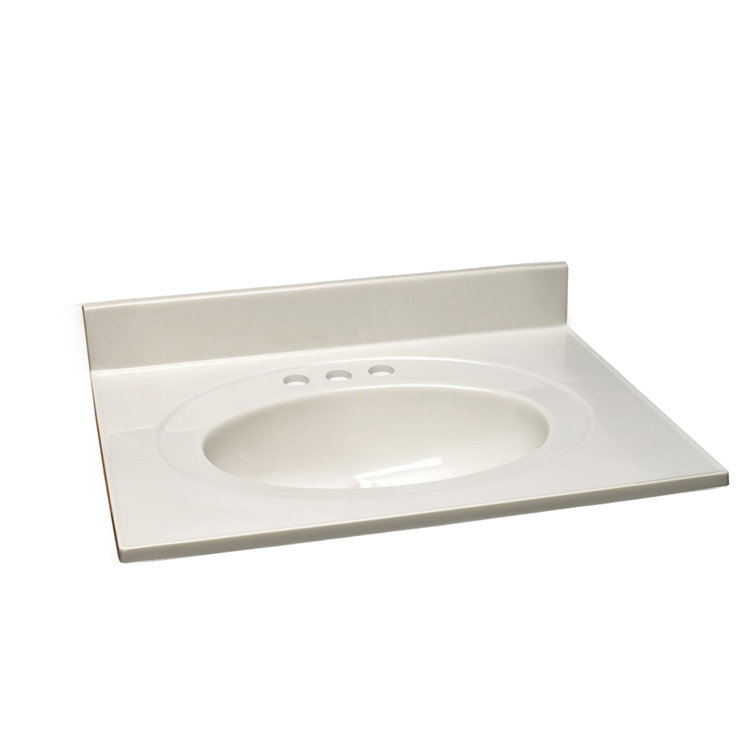 White Cultured Marble Single Vanity Top with Backsplash