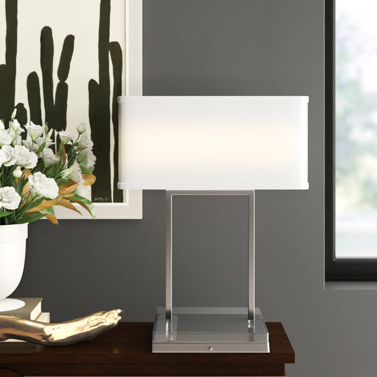 Elegant Nickel-Finish 26" Crystal Buffet Lamp with Rectangular Shade