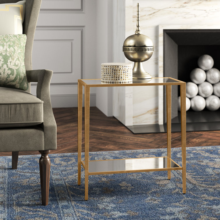 Joyce Gold Leaf Rectangular Mirrored Glass Top End Table