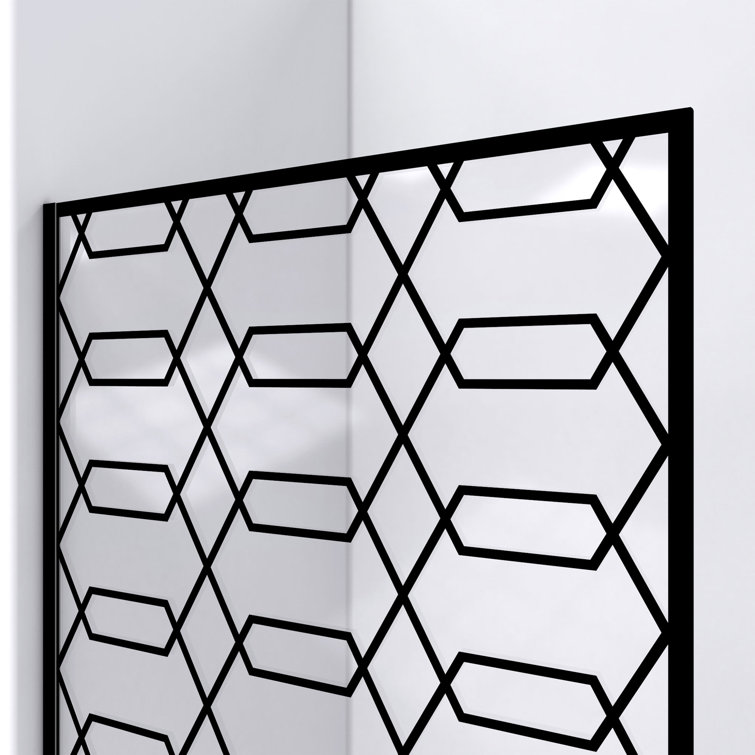 Linea Maze 34" W x 72" H Frameless Clear Glass Shower Door with Black Hexagonal Pattern