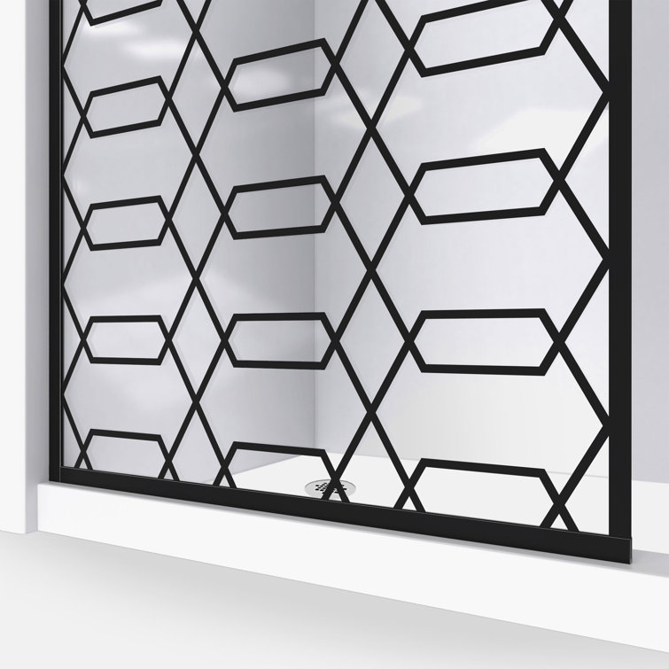 Linea Maze 34" W x 72" H Frameless Clear Glass Shower Door with Black Hexagonal Pattern