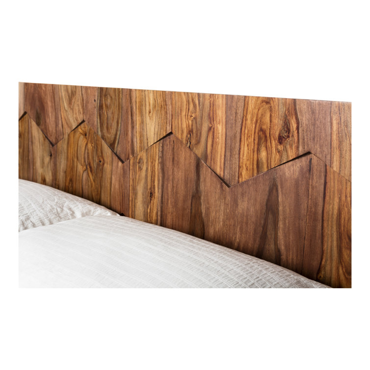 Deluxe Mid-Century Modern Sheesham Wood Queen Platform Bed with Storage