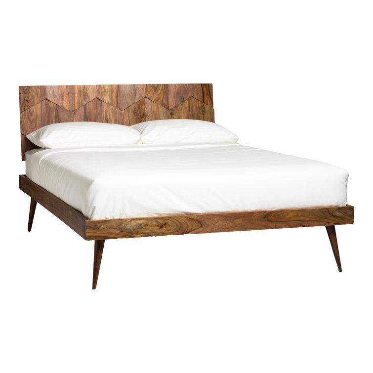 Deluxe Mid-Century Modern Sheesham Wood Queen Platform Bed with Storage