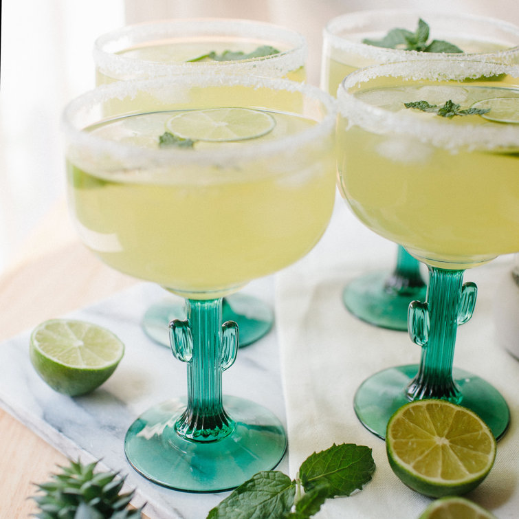 Libbey Green Stem Cactus Margarita Glasses, Set of 4