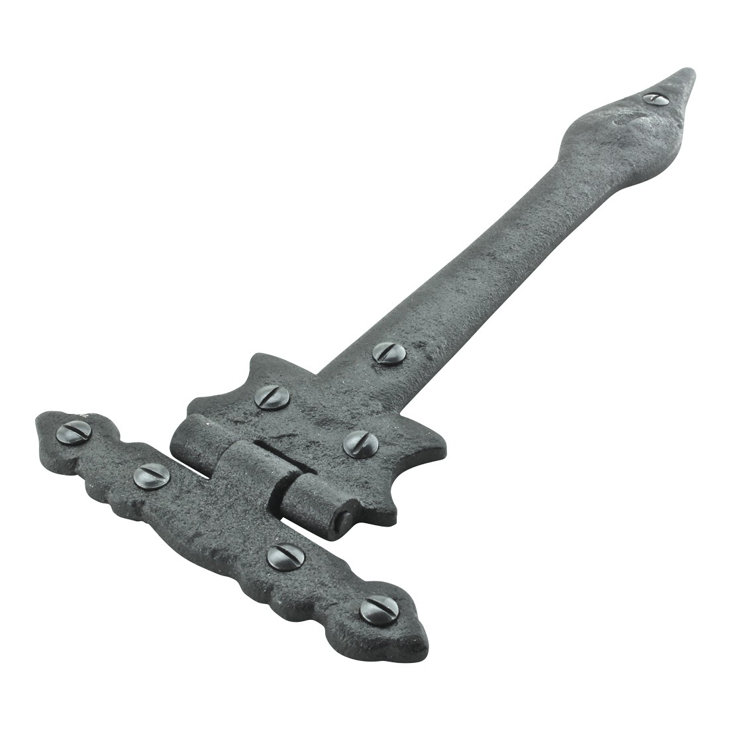 9" Black Wrought Iron Spear Tip Strap Hinge
