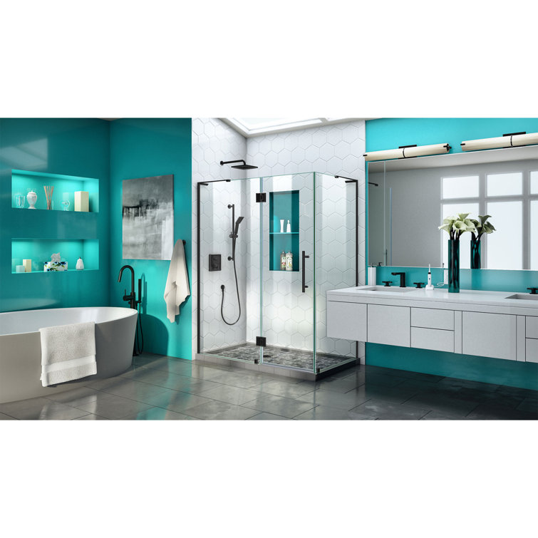 Quatra Plus Matte Black Frameless Hinged Shower Enclosure with Clear Glass
