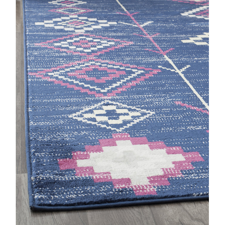 Soleil Native Navy Blue 2'x4' Synthetic Tribal Area Rug