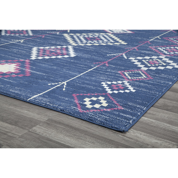 Soleil Native Navy Blue 2'x4' Synthetic Tribal Area Rug