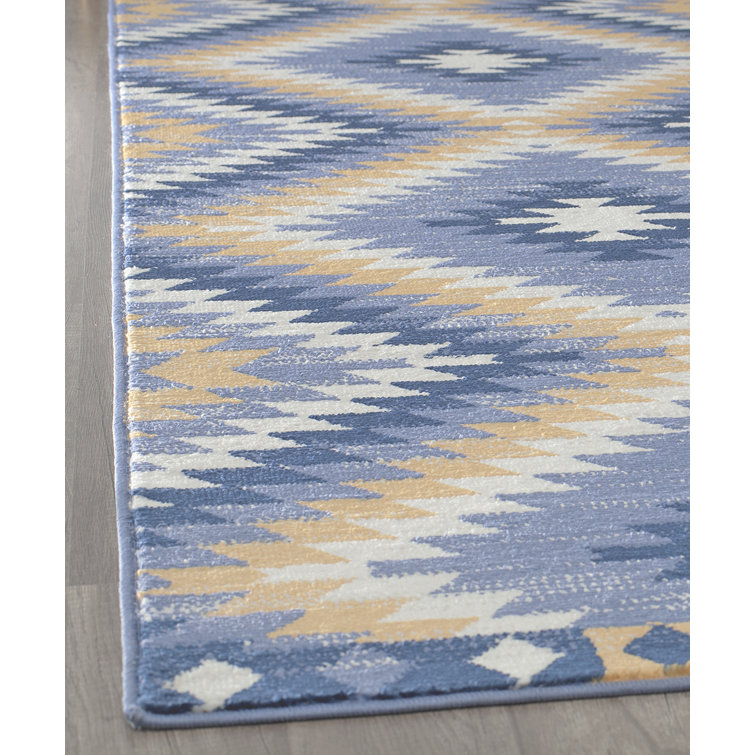 Soleil Geometric Kilim Denim Blue Round Area Rug, 8'9"x12'
