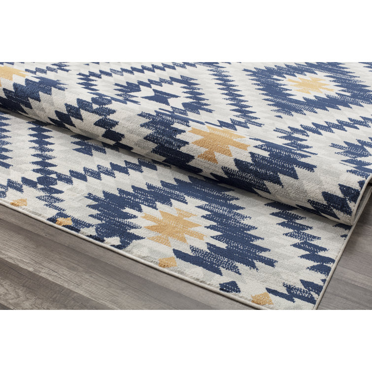 Soleil Diamond Print Stain-Resistant Area Rug, 2'x4', Blue and Yellow