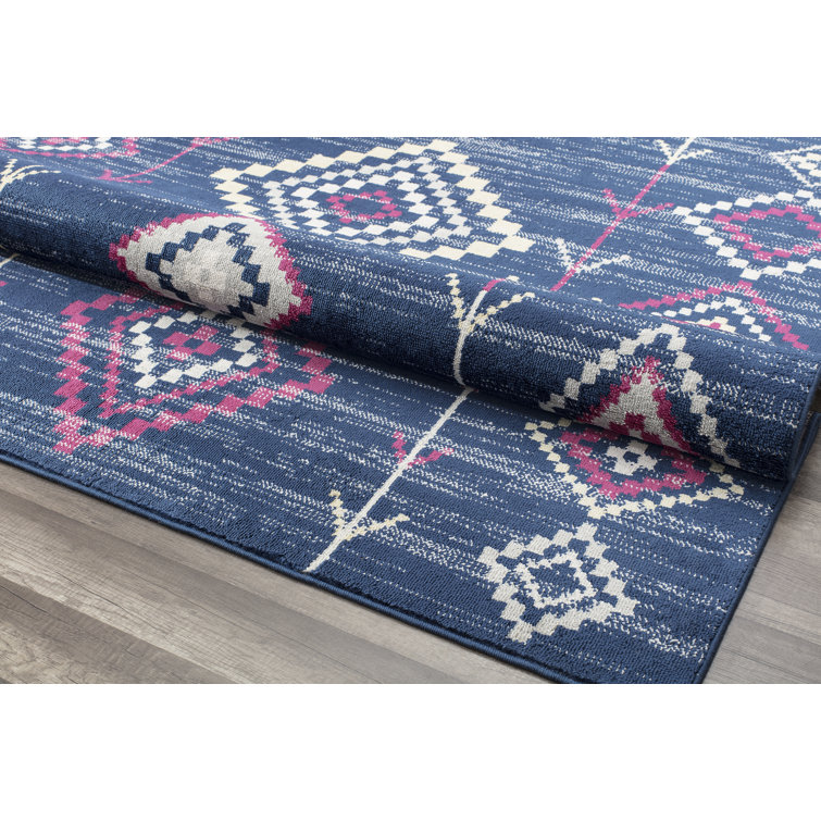 Soleil Native Navy Blue 2'x4' Synthetic Tribal Area Rug