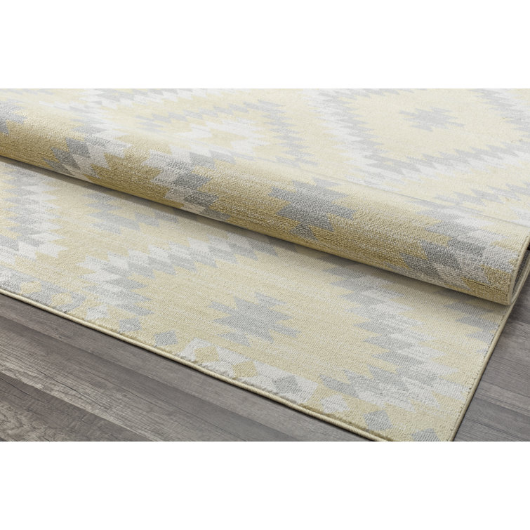 Sunflower Yellow and Gray Synthetic Area Rug, 2' x 4'