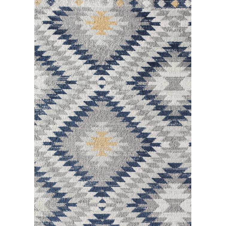 Sunset Gray and Blue Synthetic Tribal Rectangular Area Rug