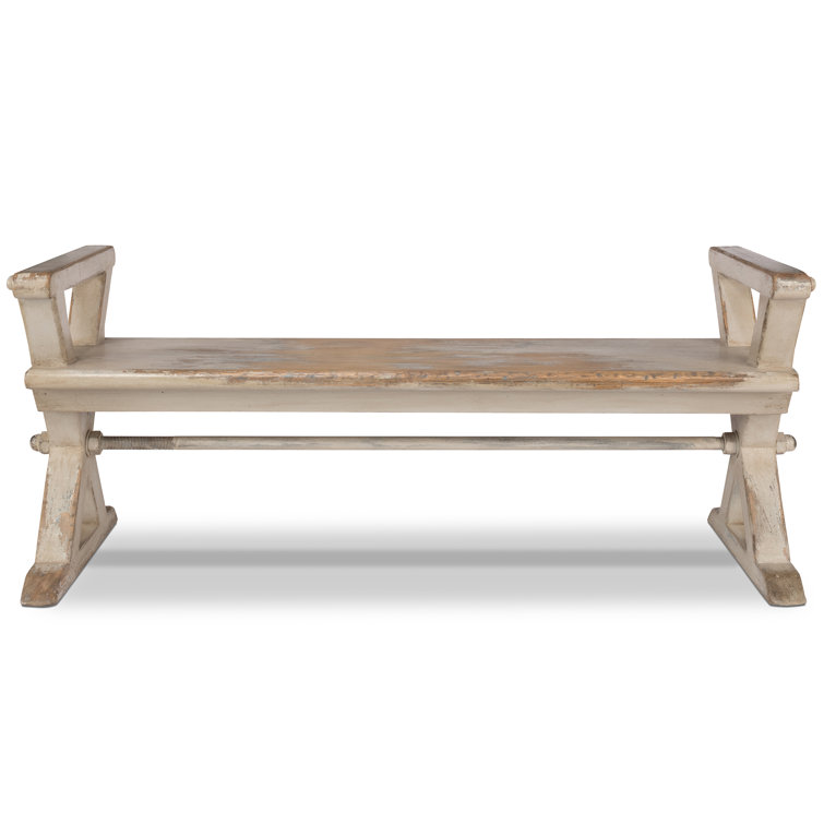 Merilee French Country Antique Replica Pine and Iron Bench in Gray