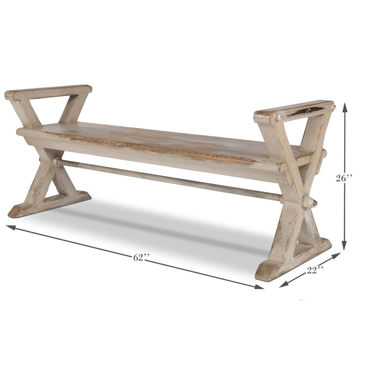 Merilee French Country Antique Replica Pine and Iron Bench in Gray