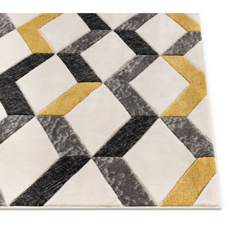 Gold Geometric 5' x 7' Synthetic Easy Care Rug