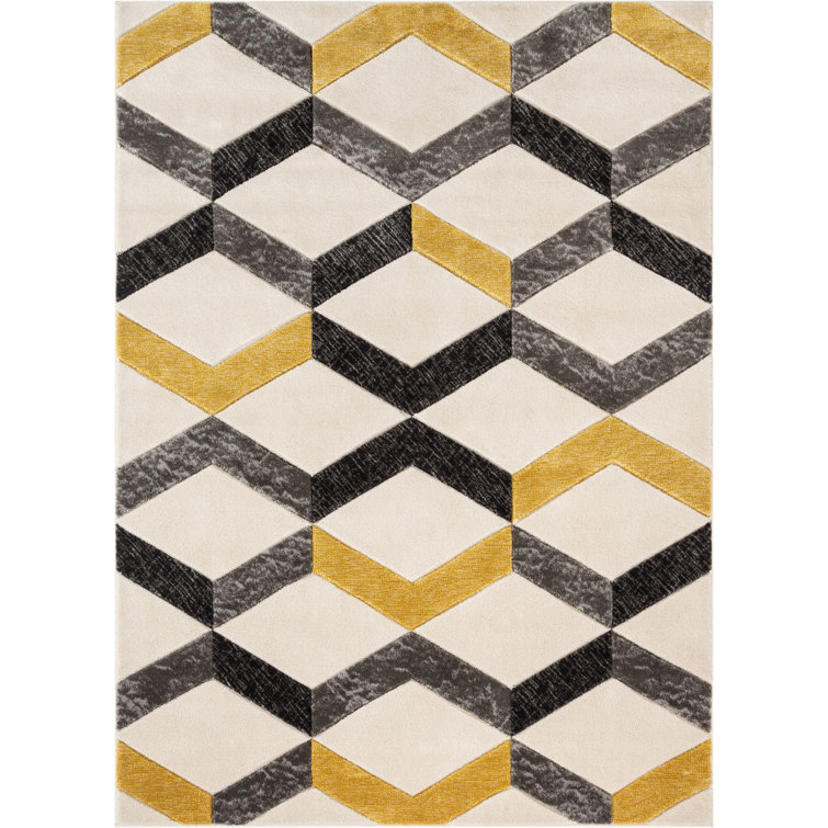 Gold Geometric 5' x 7' Synthetic Easy Care Rug