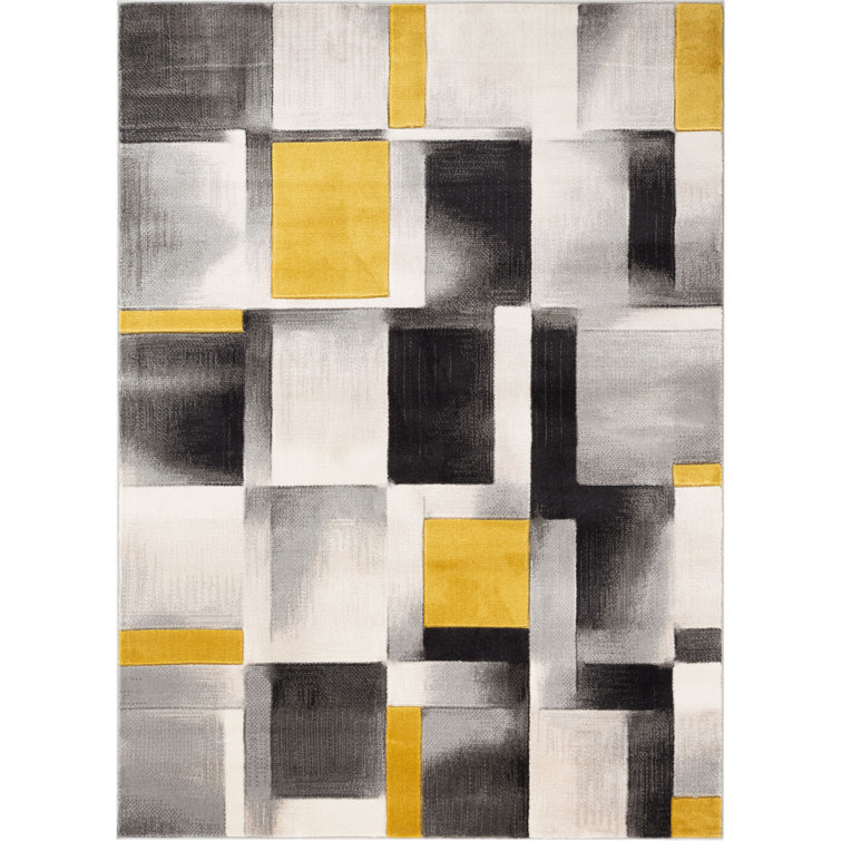 Modern Geometric Gold Synthetic 8' x 10' Easy-Care Area Rug