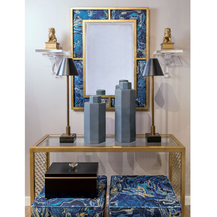 Antiqued Brass and Black Granite Buffet Lamp Set