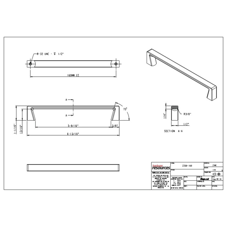 Brushed Pewter Traditional Bar Handle with Mounting Hardware