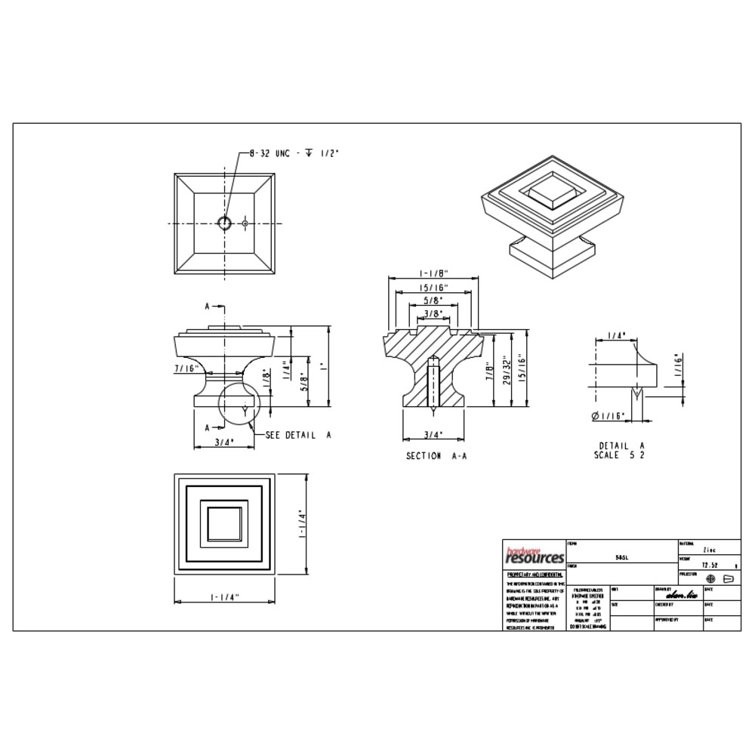Brushed Nickel Square Cabinet Knob with Mounting Hardware