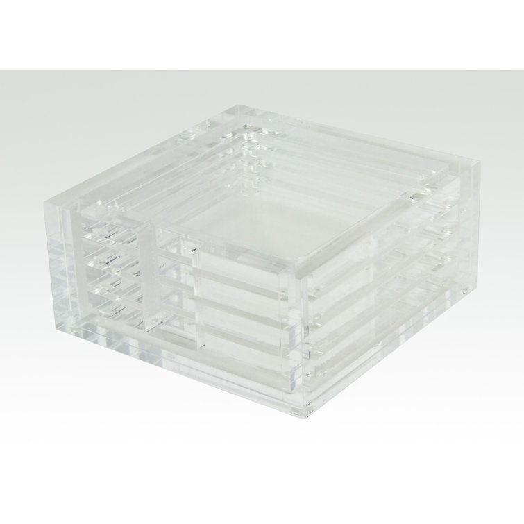 Clear Acrylic Coaster Set with Holder, 4 Pieces