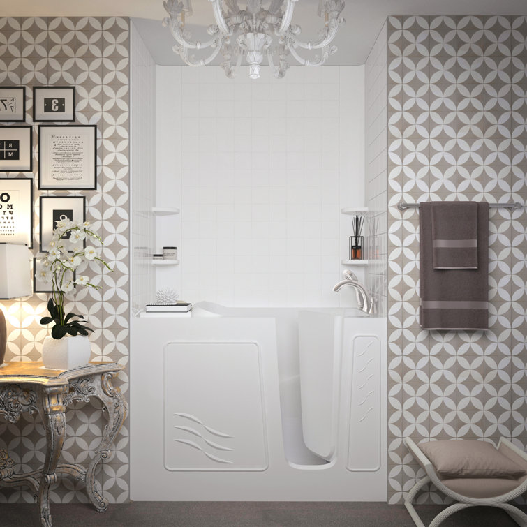 Santa Fe White Fiberglass Walk-In Soaking Bathtub with Faucet