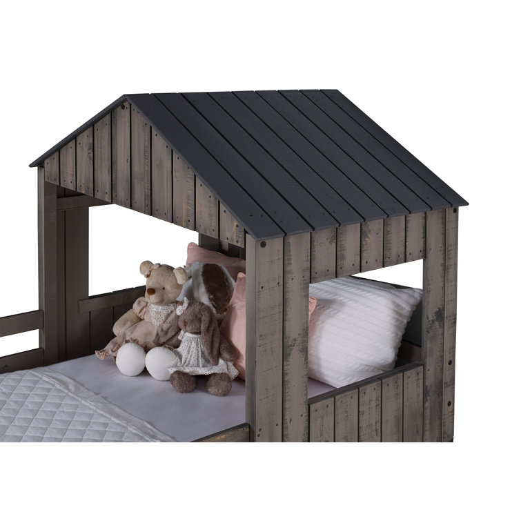 Rustic Gray Pinewood Twin Over Full Loft Bunk Bed with Drawers