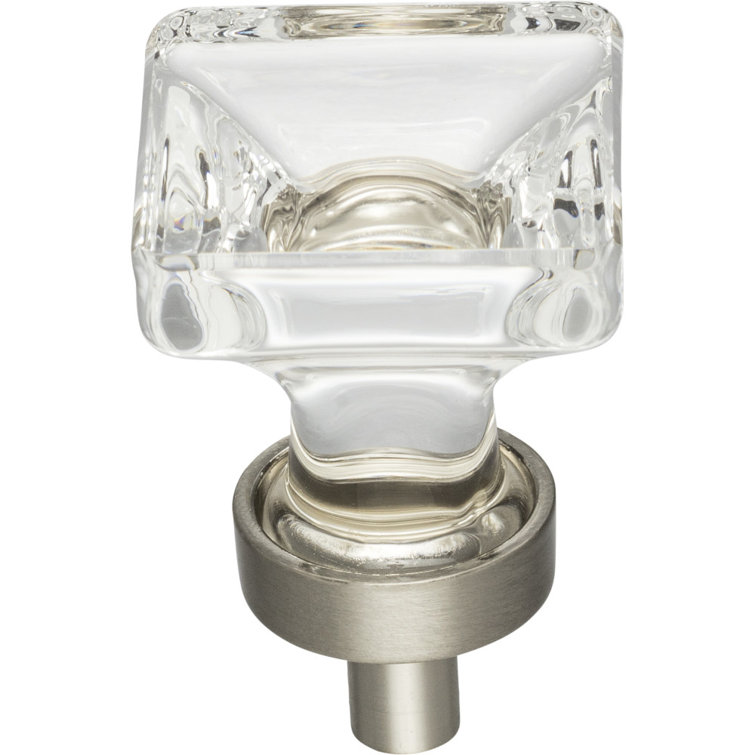 Clear Glass and Satin Nickel Square Cabinet Knob