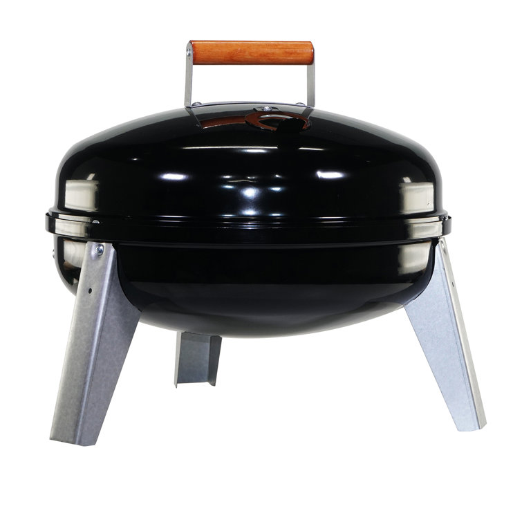 Americana 19'' Black Portable Charcoal Grill with Wooden Handle