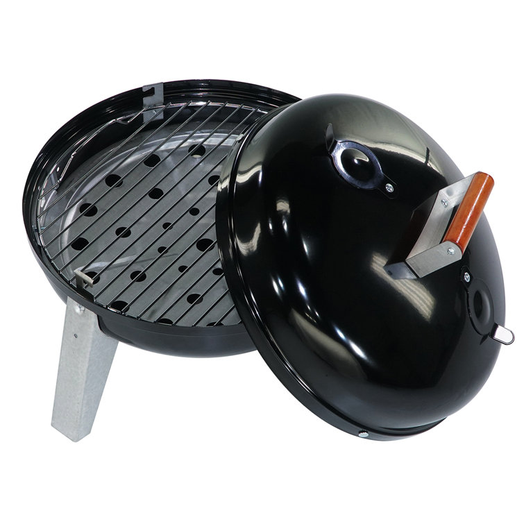 Americana 19'' Black Portable Charcoal Grill with Wooden Handle
