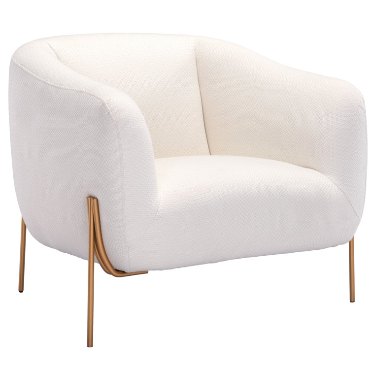 Ivory Elegance 31" Modern Metal Arm Chair with Gold Frame
