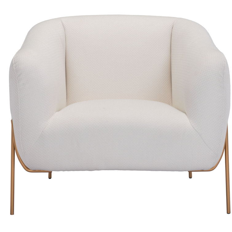 Ivory Elegance 31" Modern Metal Arm Chair with Gold Frame