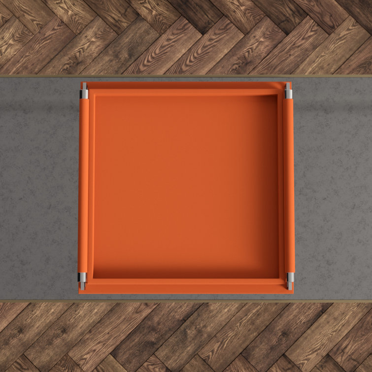 Large Coral Leather Wrapped Handle Sophisticated Tray
