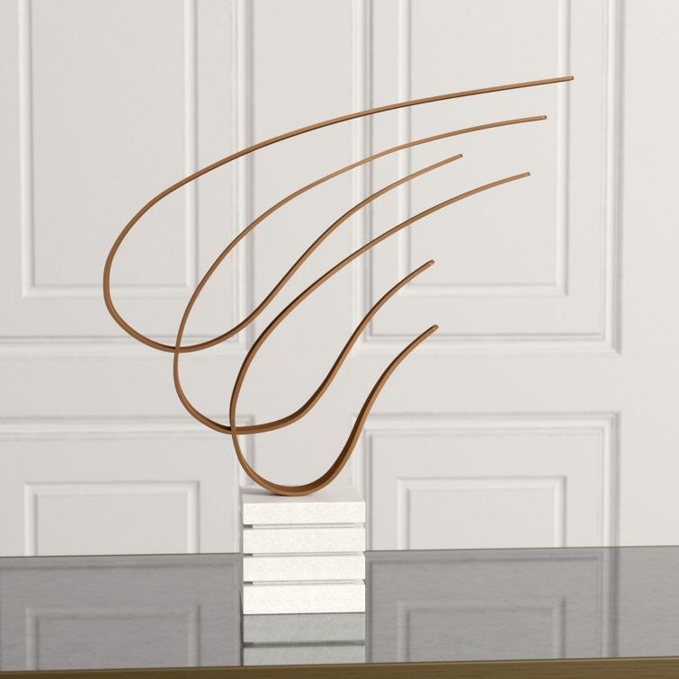 Gold Metal Swoosh Sculpture with Marble Base