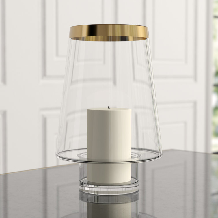 Elegant Bell-Shaped Glass Hurricane with 24k Gold Trim
