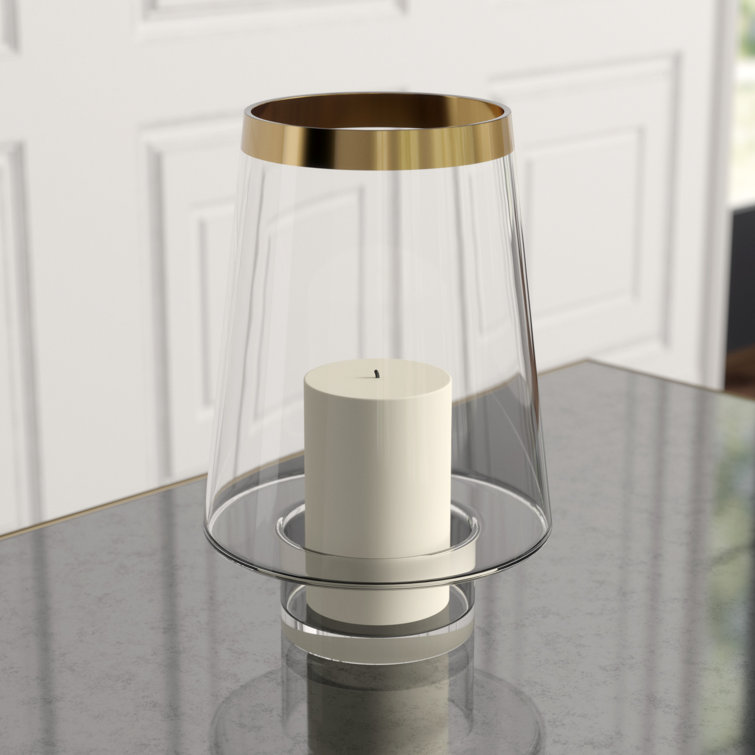 Elegant Bell-Shaped Glass Hurricane with 24k Gold Trim