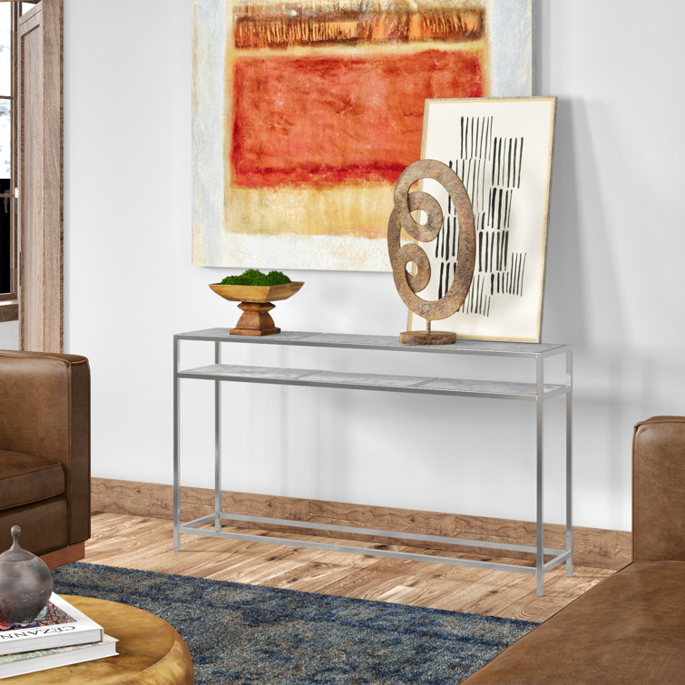 Nickel and Marble Console Table with Storage Shelf