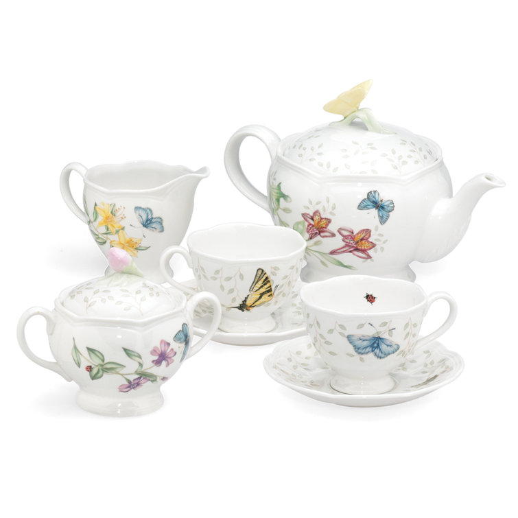 Butterfly Meadow Floral Porcelain 7-Piece Tea Set