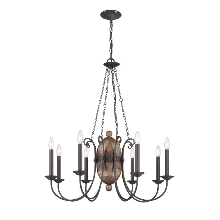 Albero Forged Iron and Wood Shade 8-Light Traditional Chandelier