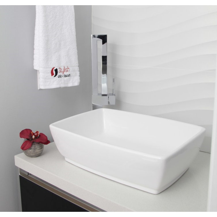 Stylish 19" White Ceramic Rectangular Vessel Sink