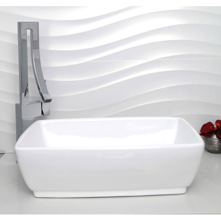 Stylish 19" White Ceramic Rectangular Vessel Sink