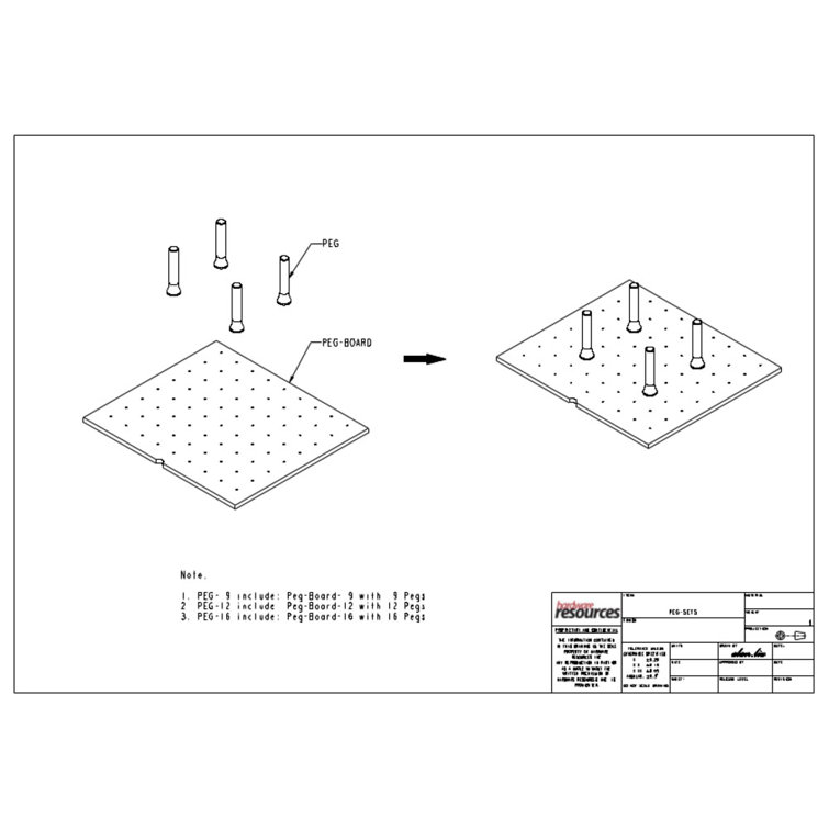 Birch Peg Board Drawer Insert with 16 Wooden Pegs