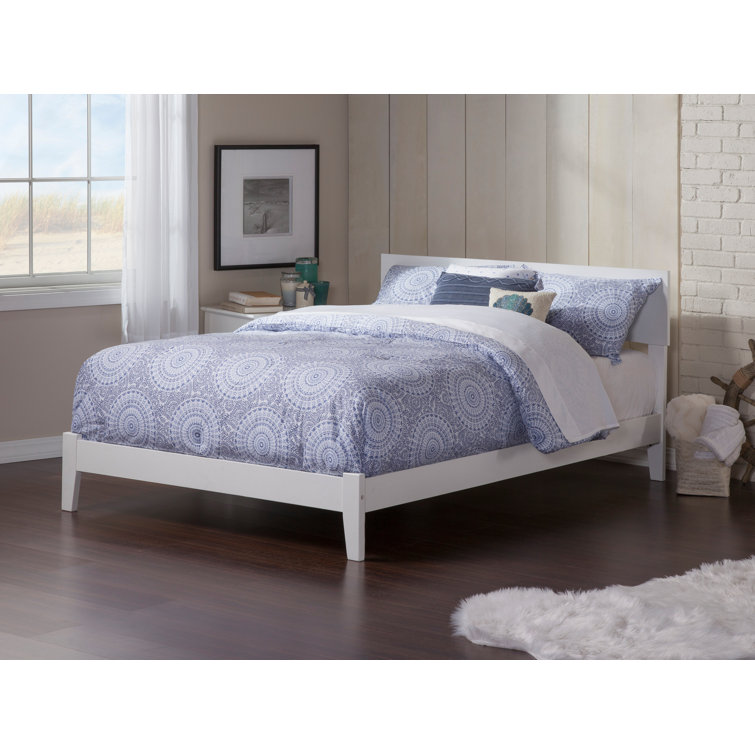 White Full Mid-Century Modern Wood Platform Bed with Headboard