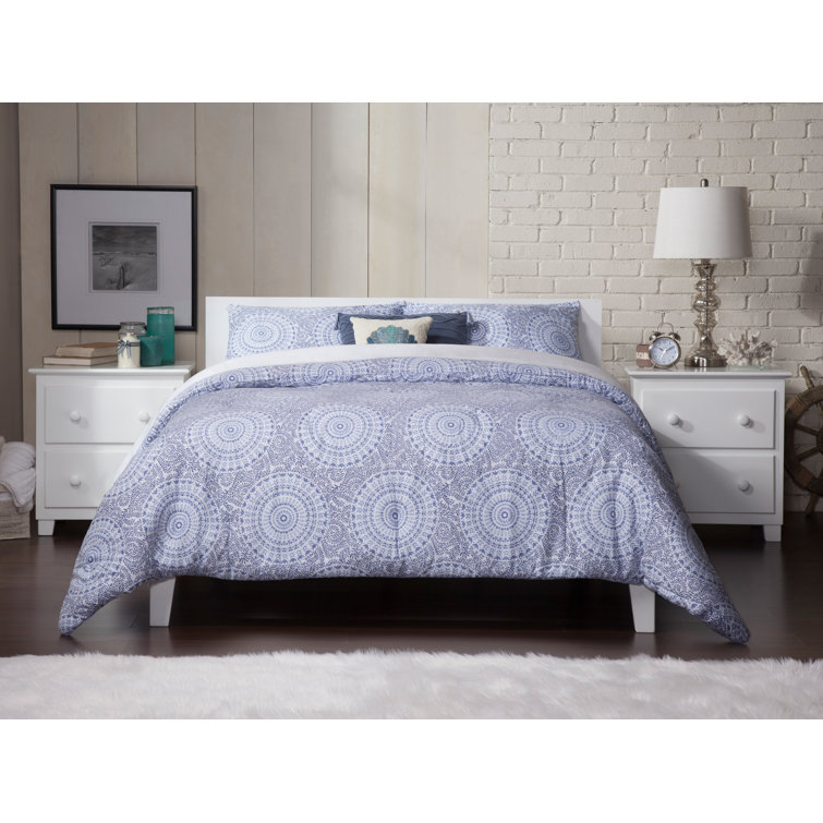 White Full Mid-Century Modern Wood Platform Bed with Headboard