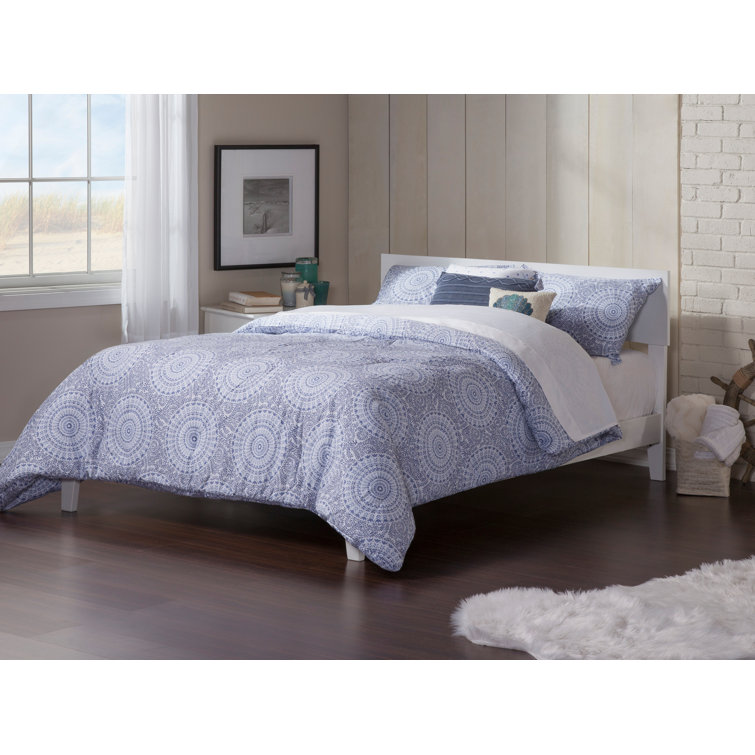 White Full Mid-Century Modern Wood Platform Bed with Headboard