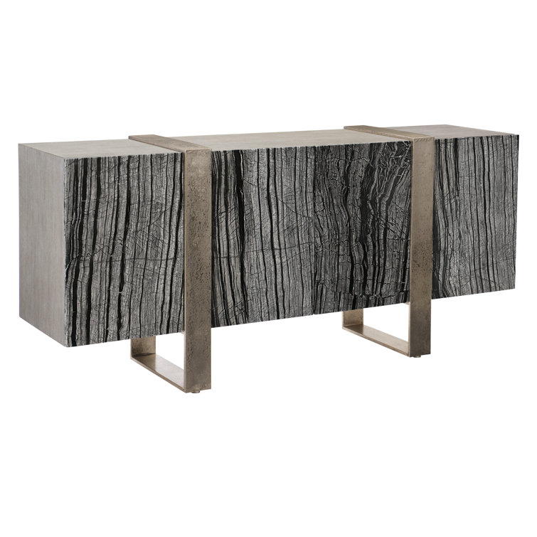 Beige and Black Oak Media Console with Marble Doors