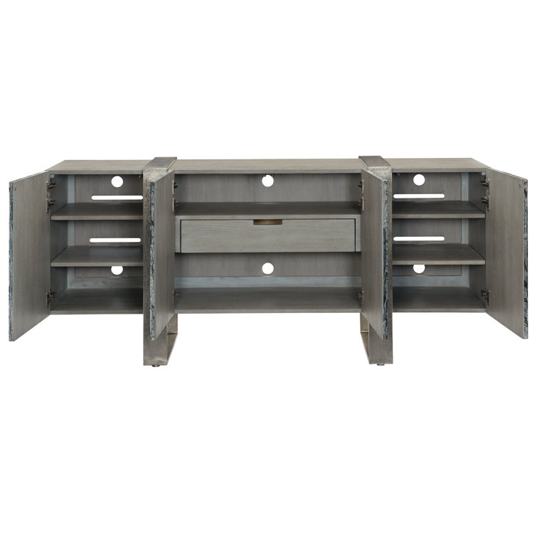 Beige and Black Oak Media Console with Marble Doors