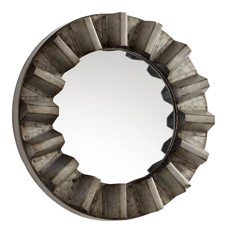 Galvanized Gray 11.75" Contemporary Round Wood Wall Mirror