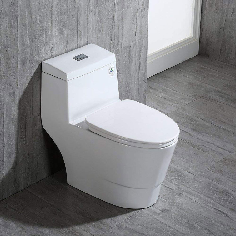 White Elongated One-Piece Dual Flush Toilet with Chrome Button